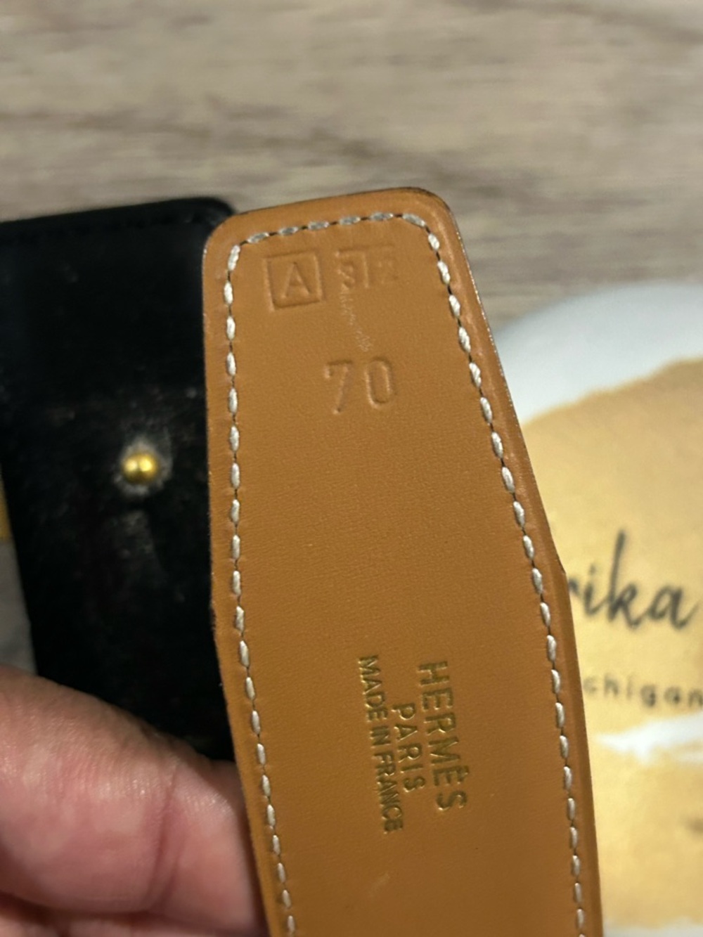 Hermes Tan Leather Belt with Gold H Buckle- Size‎ 70cm - Picture 3 of 10